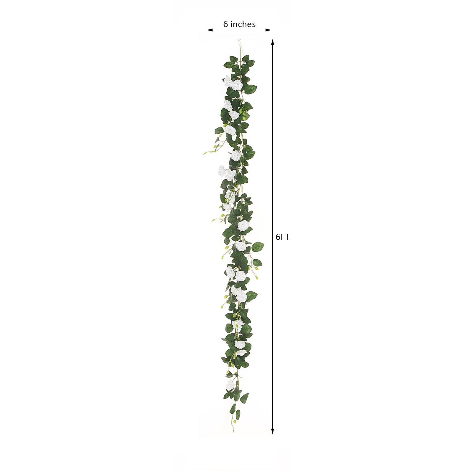 20 White Artificial Silk Roses Flower Garland, Hanging Vine - 6ft long.