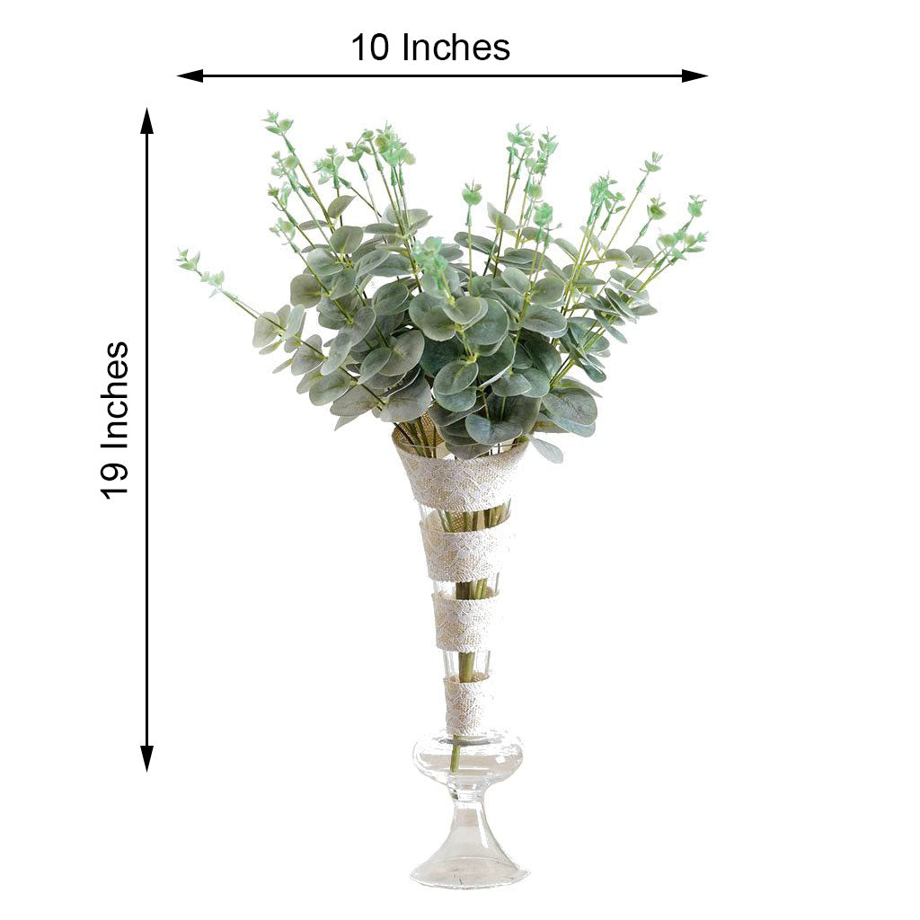 2 Bushes | 19inch Frosted Green Artificial Eucalyptus Branch Bouquet Plants
