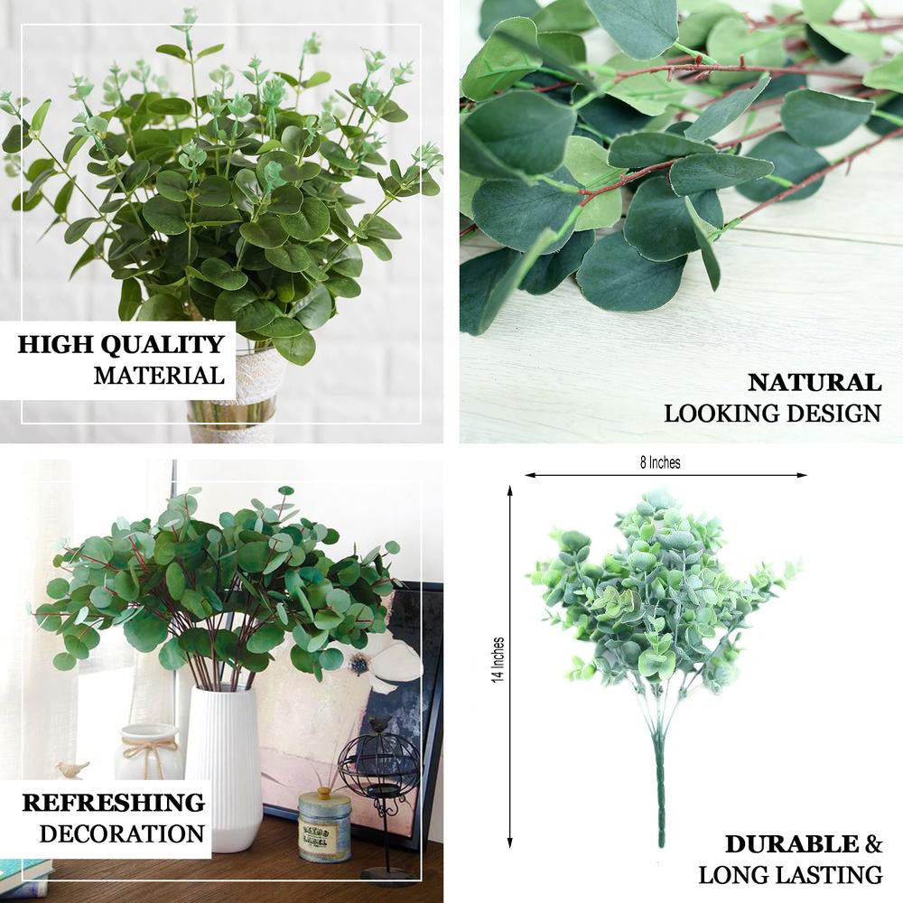 14" artificial eucalyptus branches bouquet in vibrant green.
