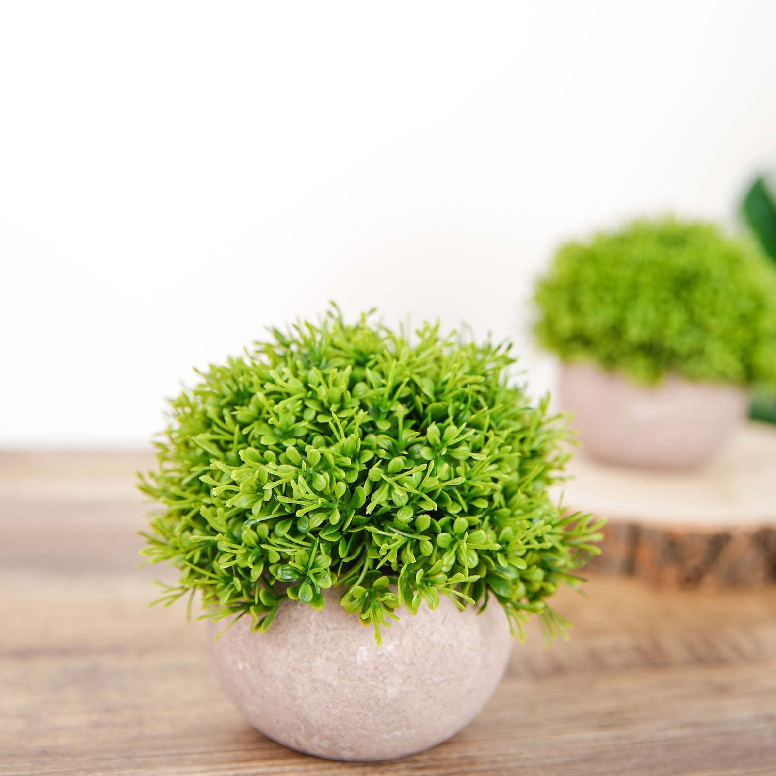 2 Plant Set 5 Inch Potted Mini Artificial Boxwood Topiary Planter 