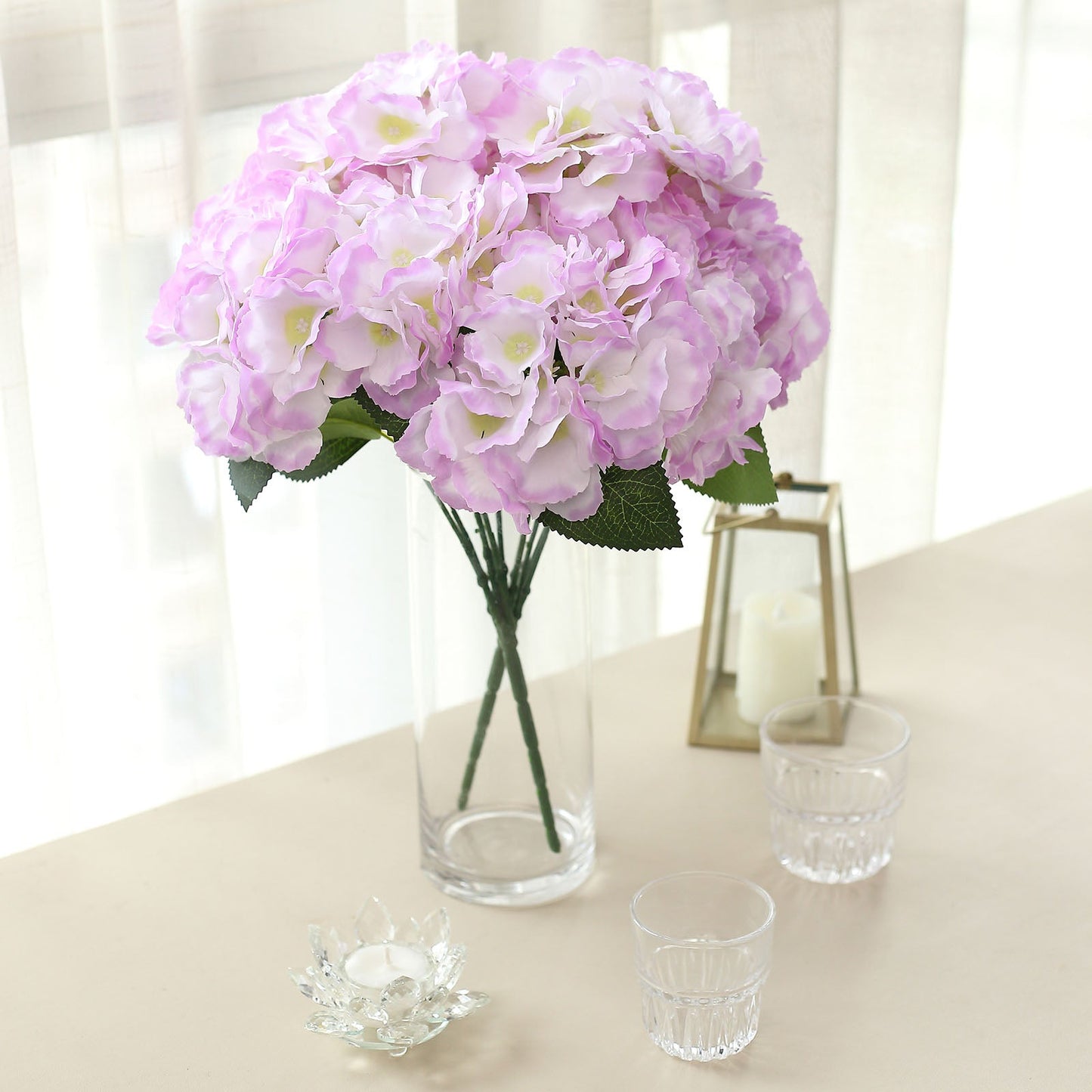 5 Bushes | Lavender Lilac Artificial Silk Hydrangea Flower Bouquets
