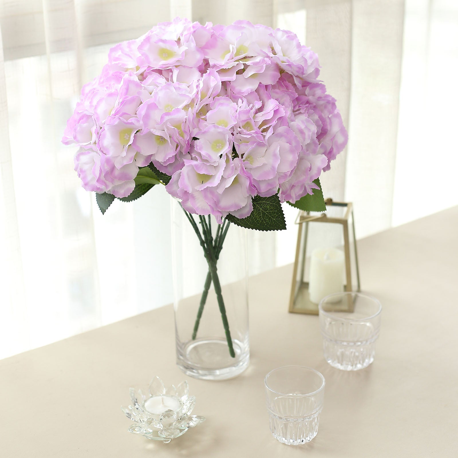 5 Bushes | Lavender Lilac Artificial Silk Hydrangea Flower Bouquets
