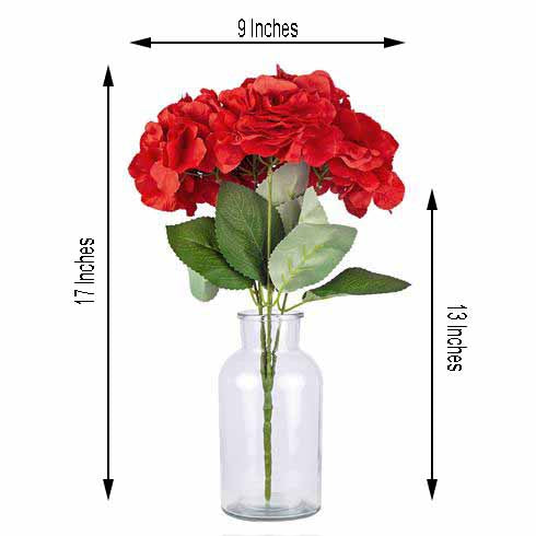 5 Bushes Artificial Silk Red Hydrangea Flower Bushes Bouquets 