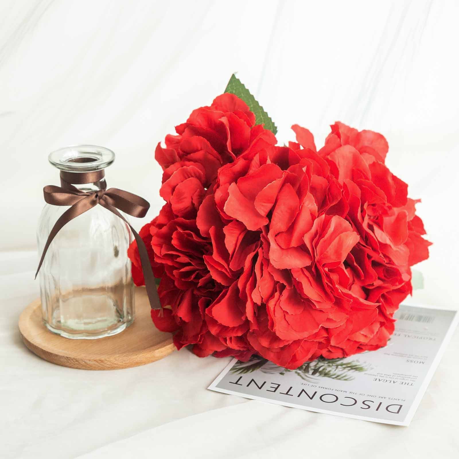 5 Bushes Artificial Red Hydrangea Flower Silk Bushes Bouquets 