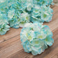 Blue artificial satin hydrangeas bouquet for DIY arrangements.