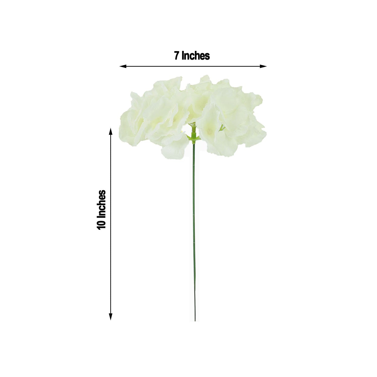 Cream artificial satin hydrangeas with stems for DIY arrangements.