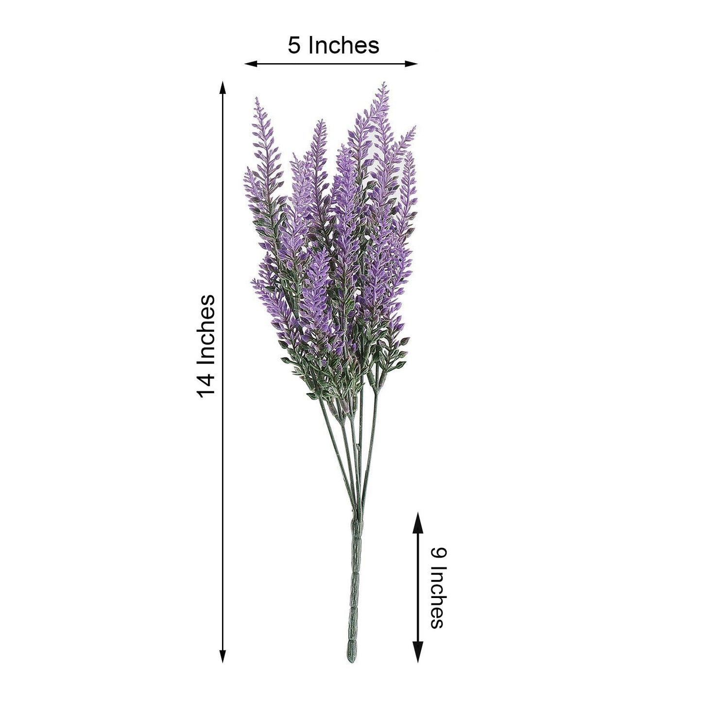 Purple artificial lavender lilac flower bouquet with greenery, 14 inches tall.