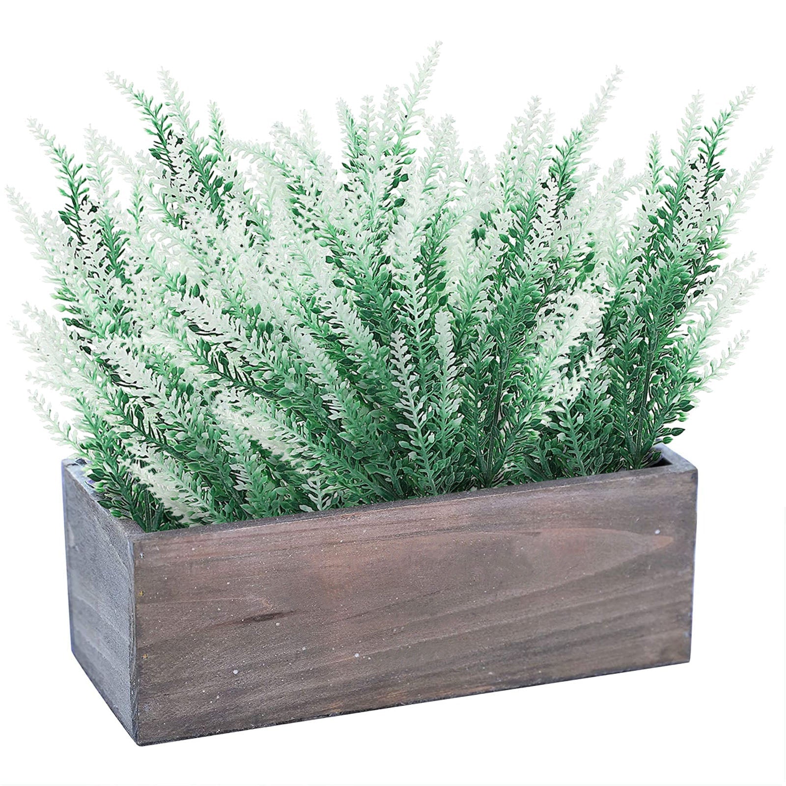 14" Green/White Artificial Lavender Flower Plant in Wooden Pot