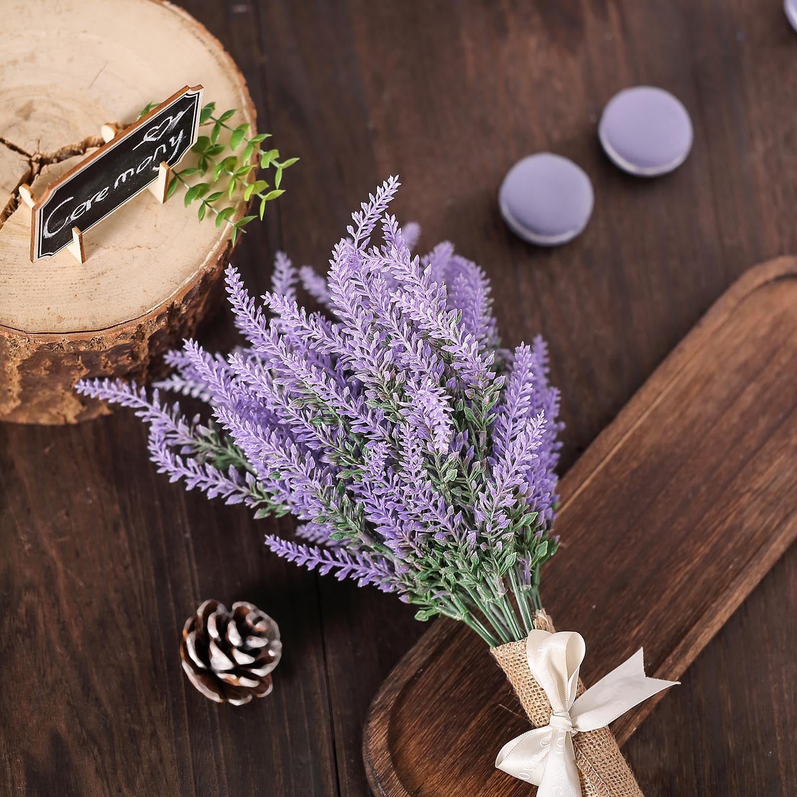 Lavender artificial flower bouquet with greenery, perfect for decor.