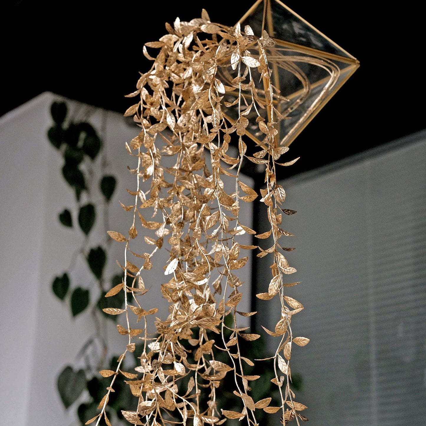 2 Pack 41" Metallic Gold Artificial Hanging Ivy Leaf Stem Garlands, Faux Decorative Willow Vines