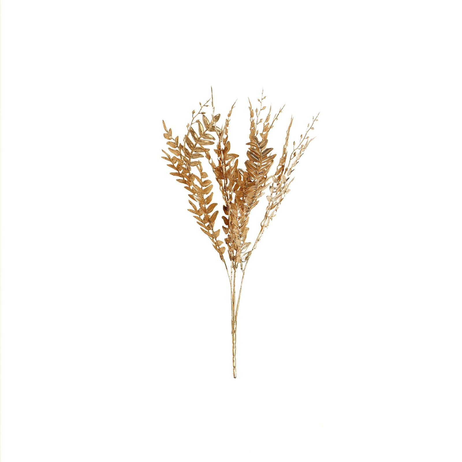 21" Metallic Gold Artificial Fern Leaf Branches, Faux Decorative Bouquets - 2 Pack