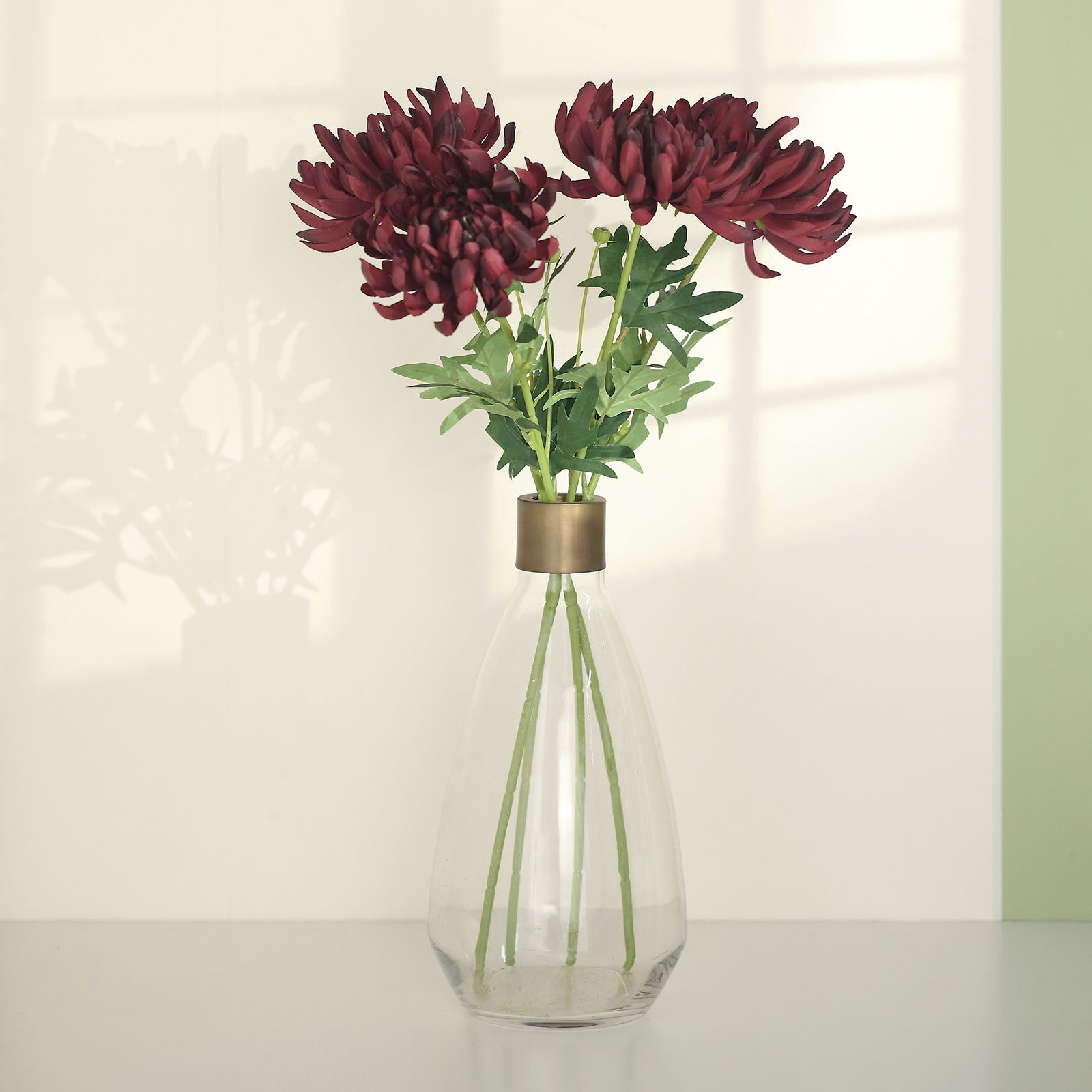 27 Inch Burgundy Artificial Silk Chrysanthemum Flowers 3 Stems