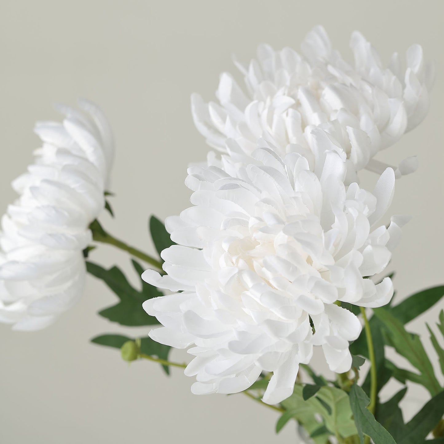 White artificial silk chrysanthemum bouquet with large faux mum branches.