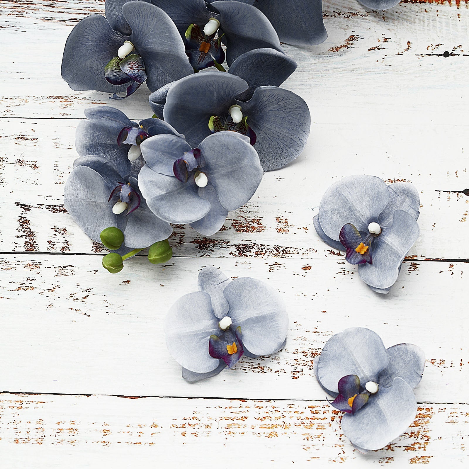 Charcoal gray artificial silk orchids for DIY crafts.