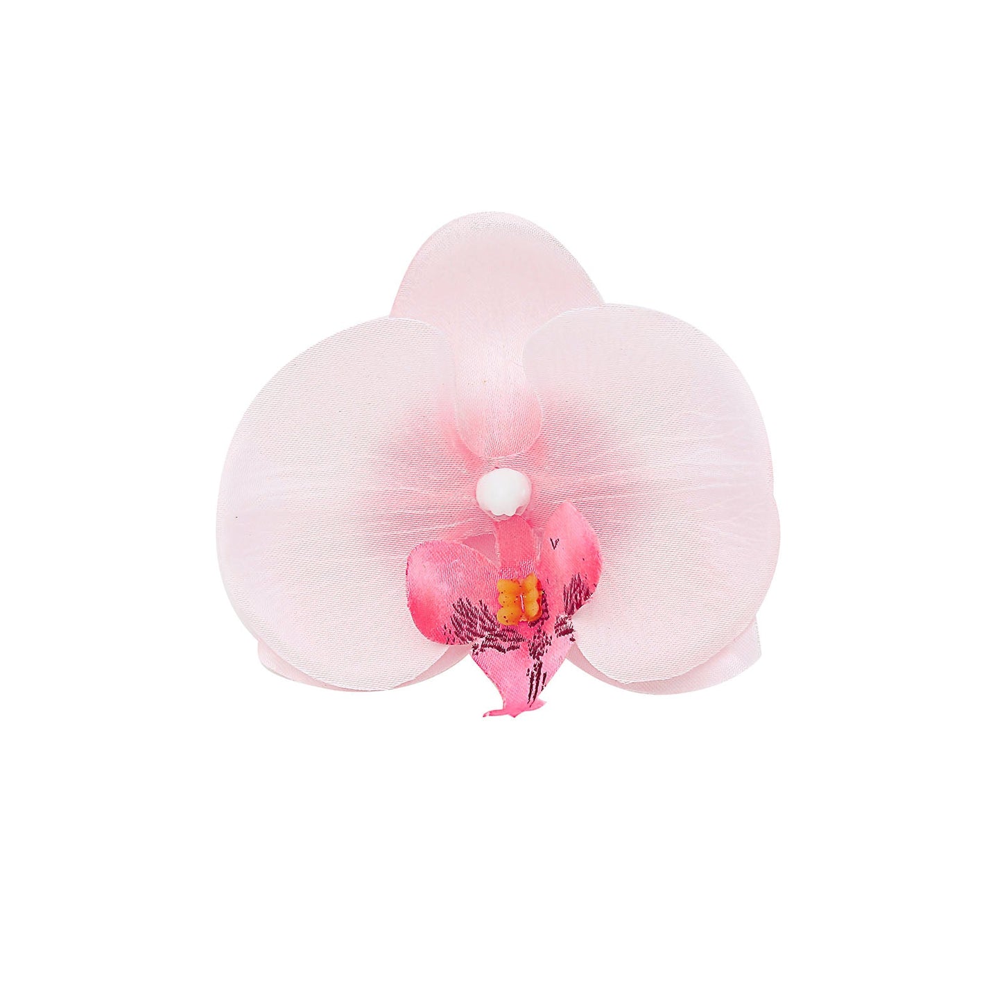 Pink artificial silk orchid flower head for DIY crafts.