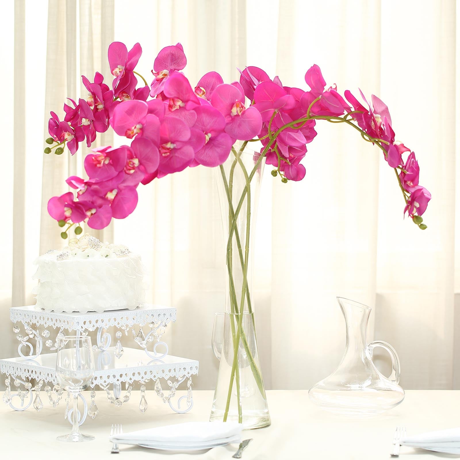 2 Stems | 40" Tall Fuchsia Artificial Silk Orchid Flower Bouquets