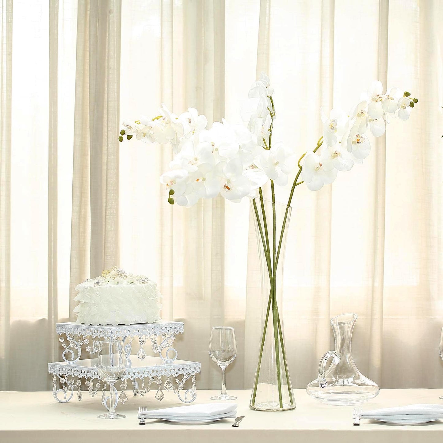 2 Stems | 40" Tall White Artificial Silk Orchid Flower Bouquets