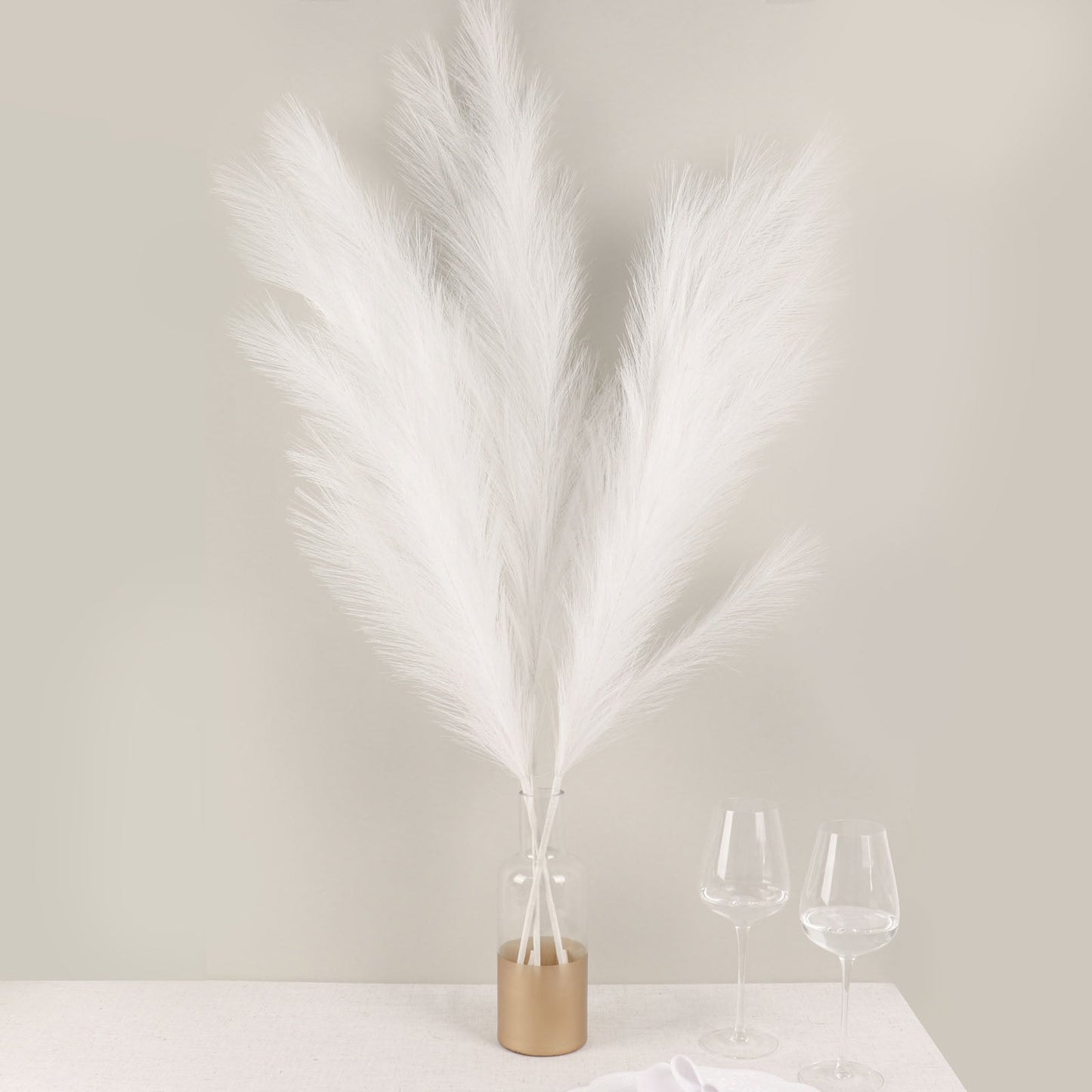44" White Artificial Pampas Grass Plant Sprays in a vase arrangement.