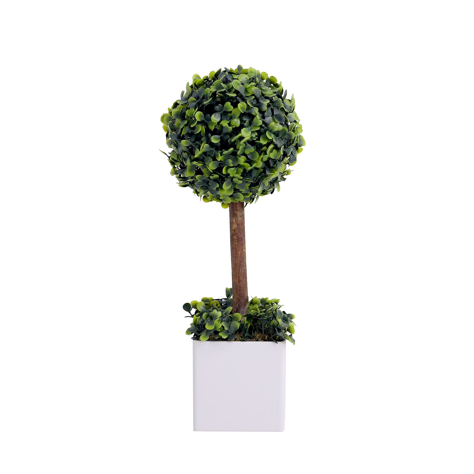 16inch Green Artificial Boxwood Topiary Ball Tree In White Planter Pot#whtbkgd
