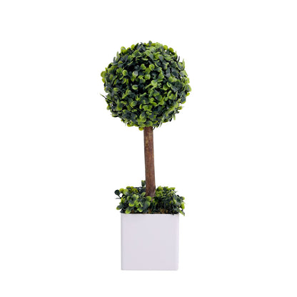 16inch Green Artificial Boxwood Topiary Ball Tree In White Planter Pot#whtbkgd