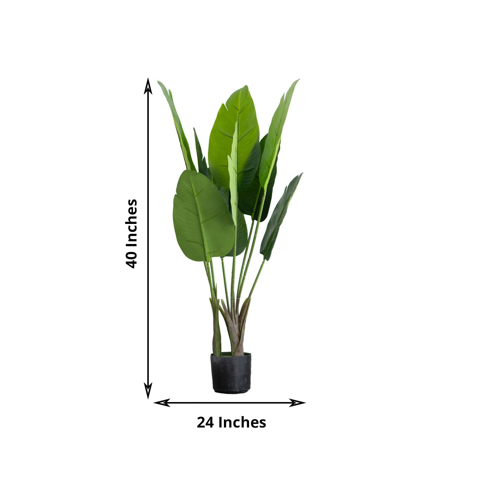 3ft faux potted Bird of Paradise plant with lush green leaves.