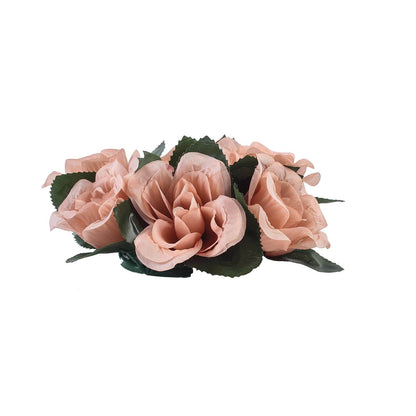 3 Inch Dusty Rose Artificial Silk Rose Flower Candle Ring Wreaths Pack of 4 