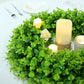 21" Green Artificial Eucalyptus Leaf Spring Wreaths with candles and decor.