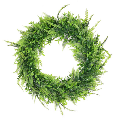 22" Green Artificial Boxwood Fern Spring Wreath