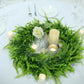 22" Green Artificial Boxwood Fern Mix Spring Wreaths on a white table setting.
