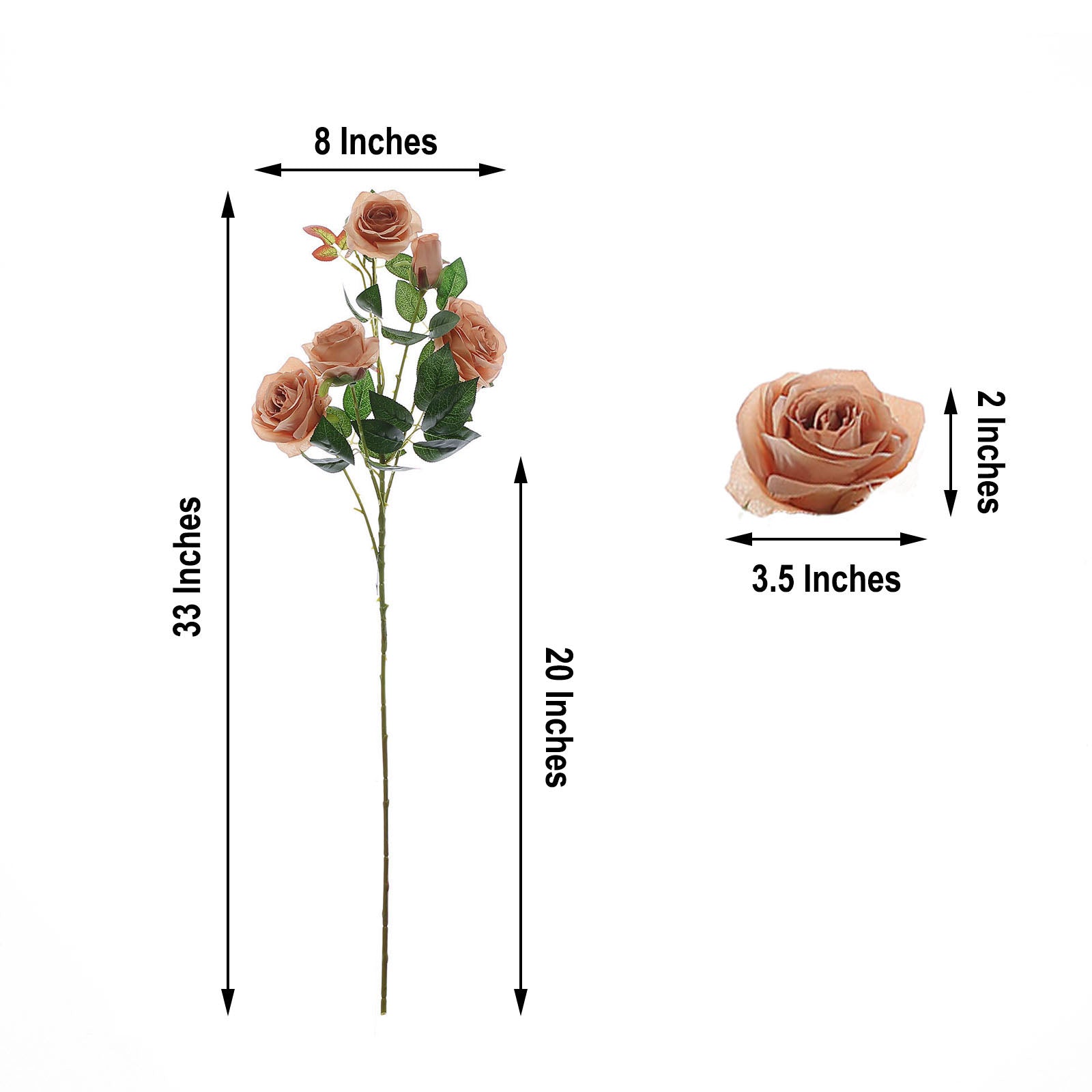Dusty rose artificial silk rose flower bouquet, 33 inches tall.