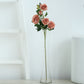 Dusty rose artificial silk rose bouquet in a clear vase.