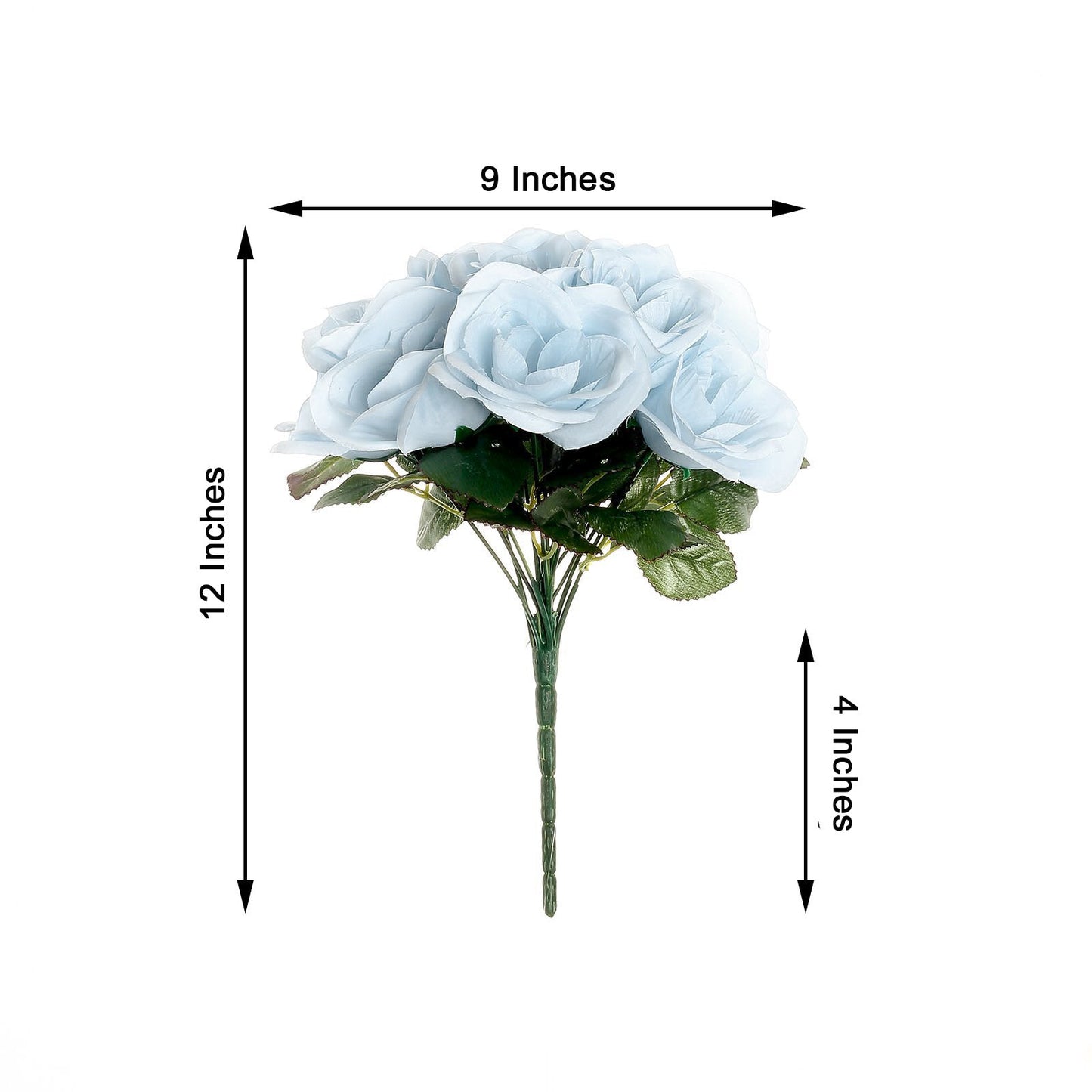 12inches Ice Blue Artificial Velvet-Like Fabric Rose Flower Bouquet Bush
