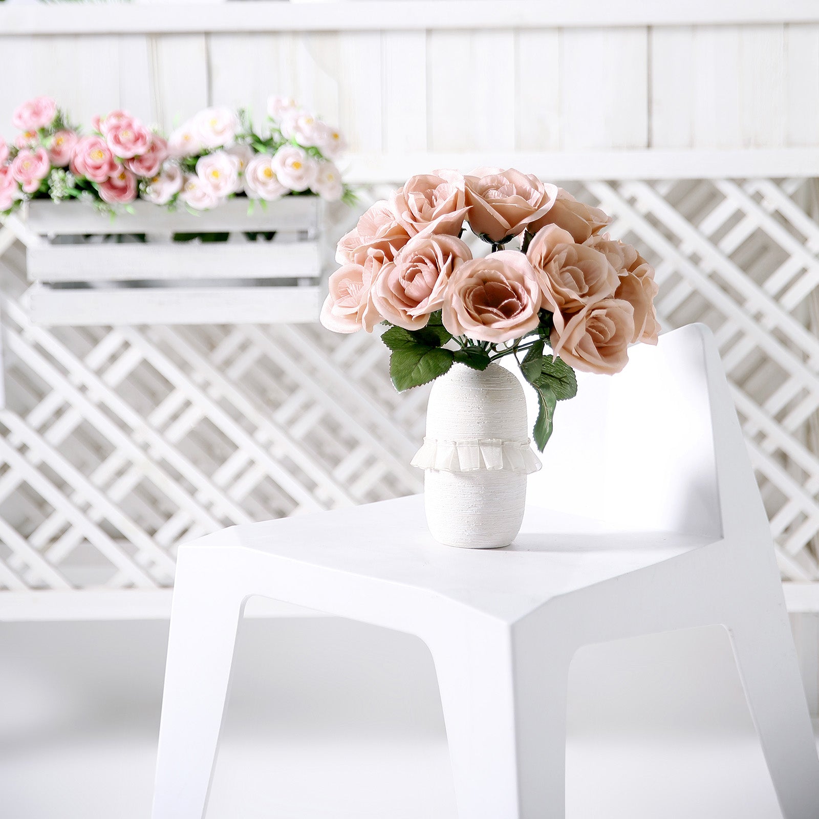 12inch Dusty Rose Artificial Velvet-Like Fabric Rose Flower Bouquet Bush