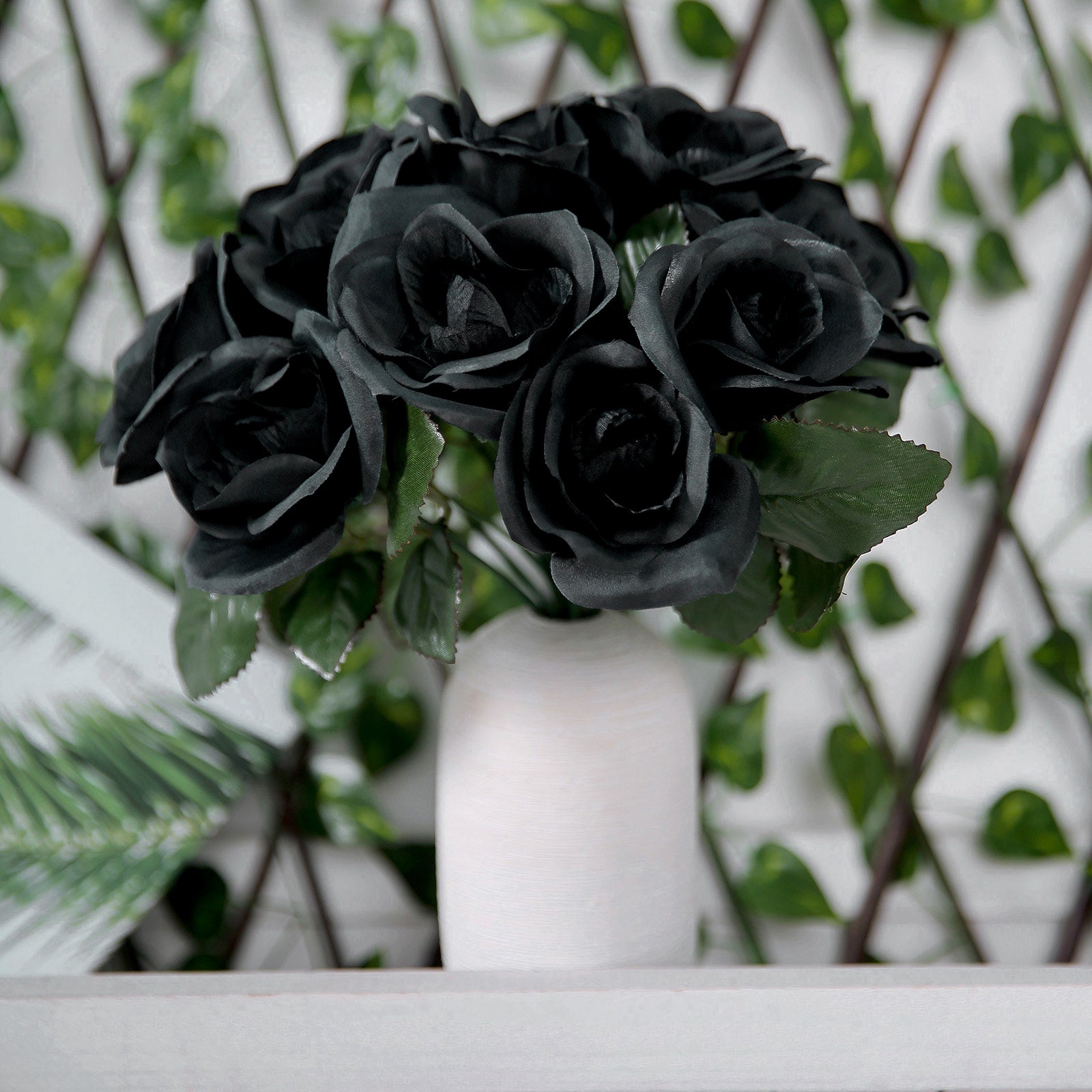 12 Inch Black Velvet Like Fabric Rose Flower Bouquet Bush