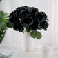 12" Black Artificial Velvet-Like Fabric Rose Flower Bouquet Bush