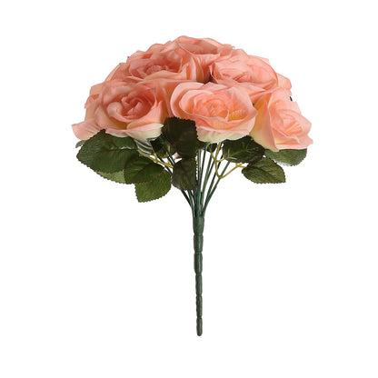 Velvet Like Fabric Rose Flower Bush In Peach 12 Inch