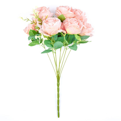Artificial Silk Blush Rose Gold Long Stem Flowers 2 Bushes 18 Inch Rose Flower Bouquet