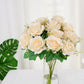 2 Bushes | 18" Cream Artificial Silk Rose Flower Arrangements, Real Touch Long Stem Flower Bouquet