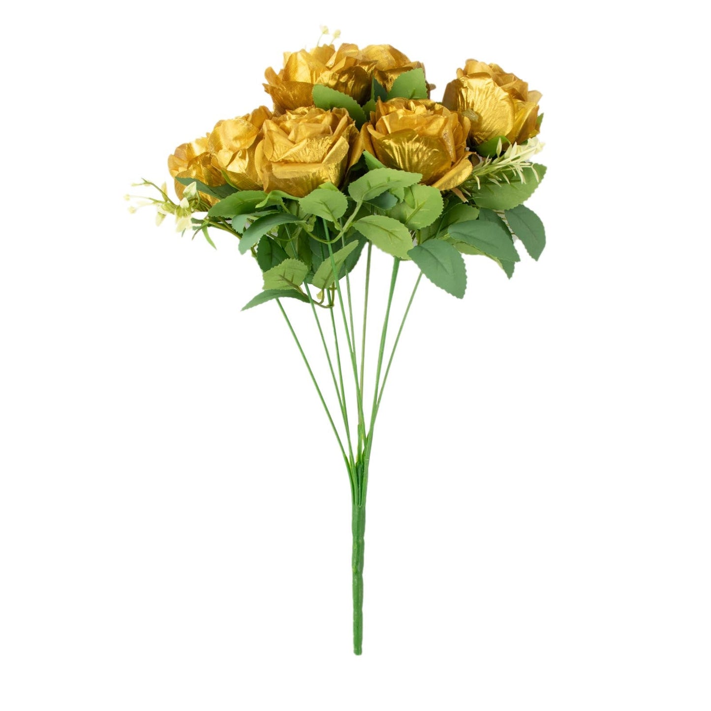 2 Bushes Of Long Stem Gold Artificial Silk Rose Bouquet 18 Inch Size#whtbkgd