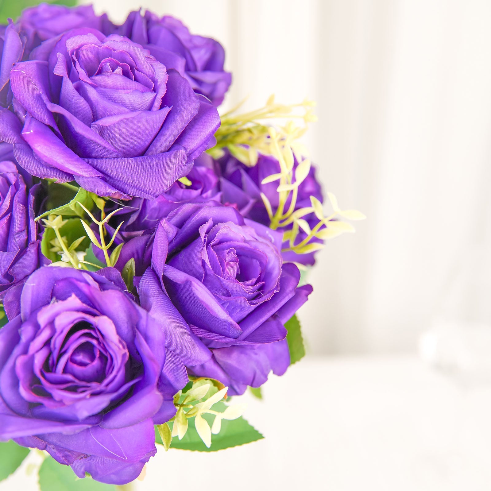 Long Stem Purple Roses 2 Bushes 18 Inch Artificial Silk Rose Flower Bouquet