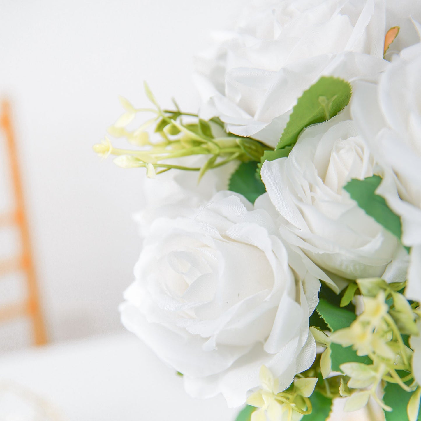 18 Inch Long Stem Rose Bouquet 2 Bushes White Artificial Silk Flowers