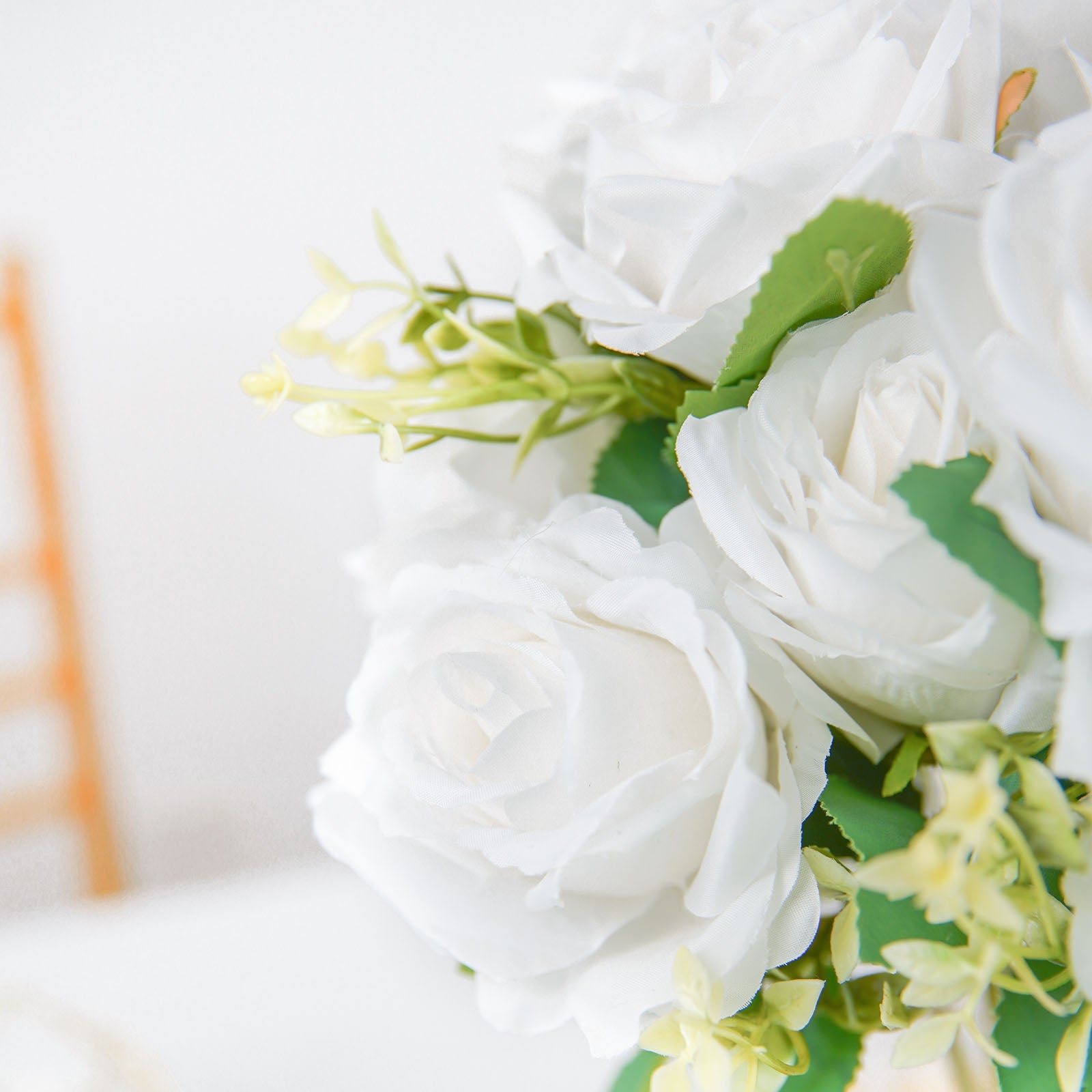 18 Inch Long Stem Rose Bouquet 2 Bushes White Artificial Silk Flowers