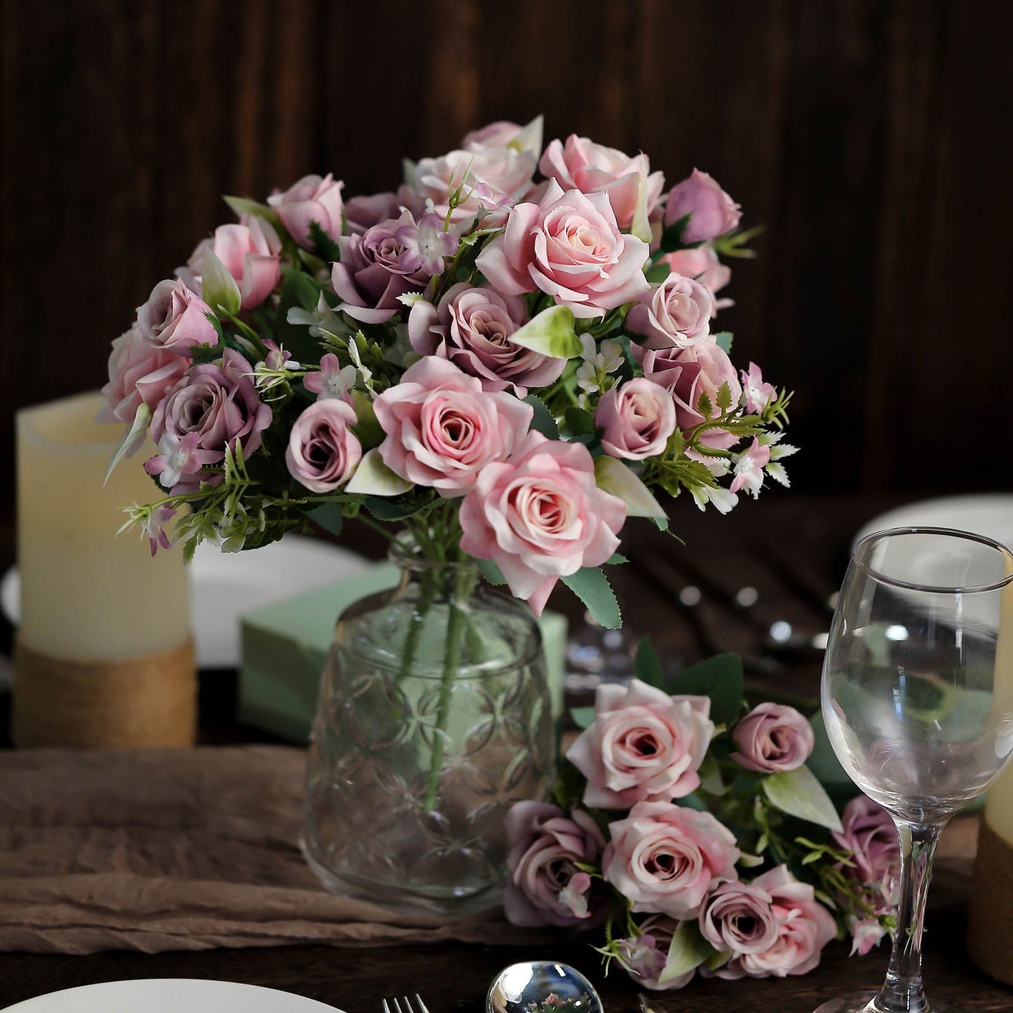 12 Inch Dusty Rose Silk Flower Rose Bushes