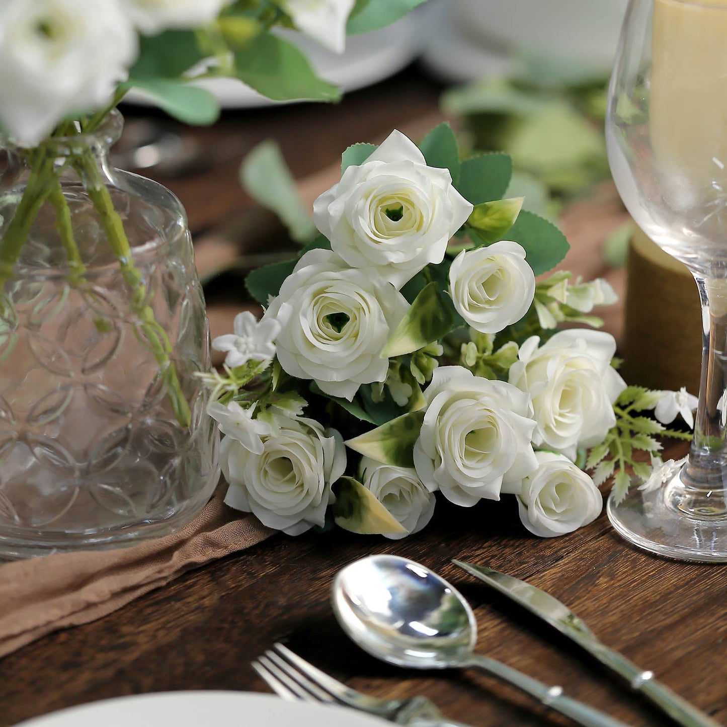 Silk Ivory Silk Flower Rose Bushes 12 Inch