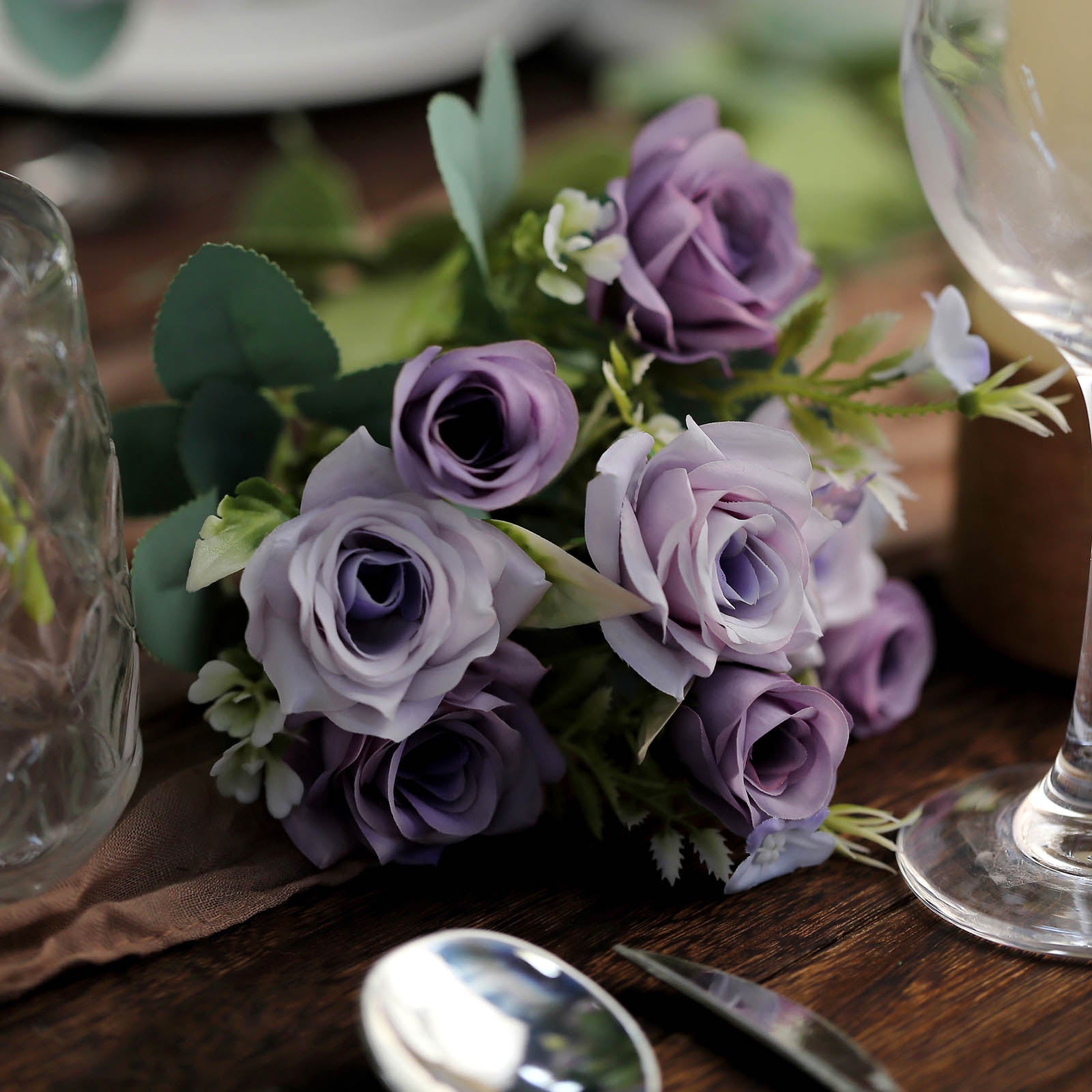 4 Bushes | 12inch Lavender Lilac Real Touch Artificial Silk Rose Bridal Bouquet