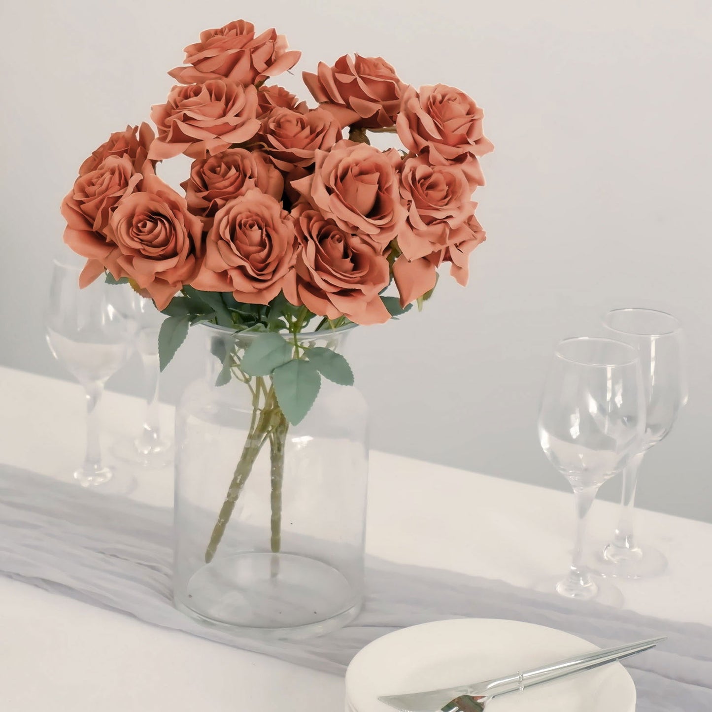 Rose Terracotta Real Touch Silk Flower Bouquet 17 Inch