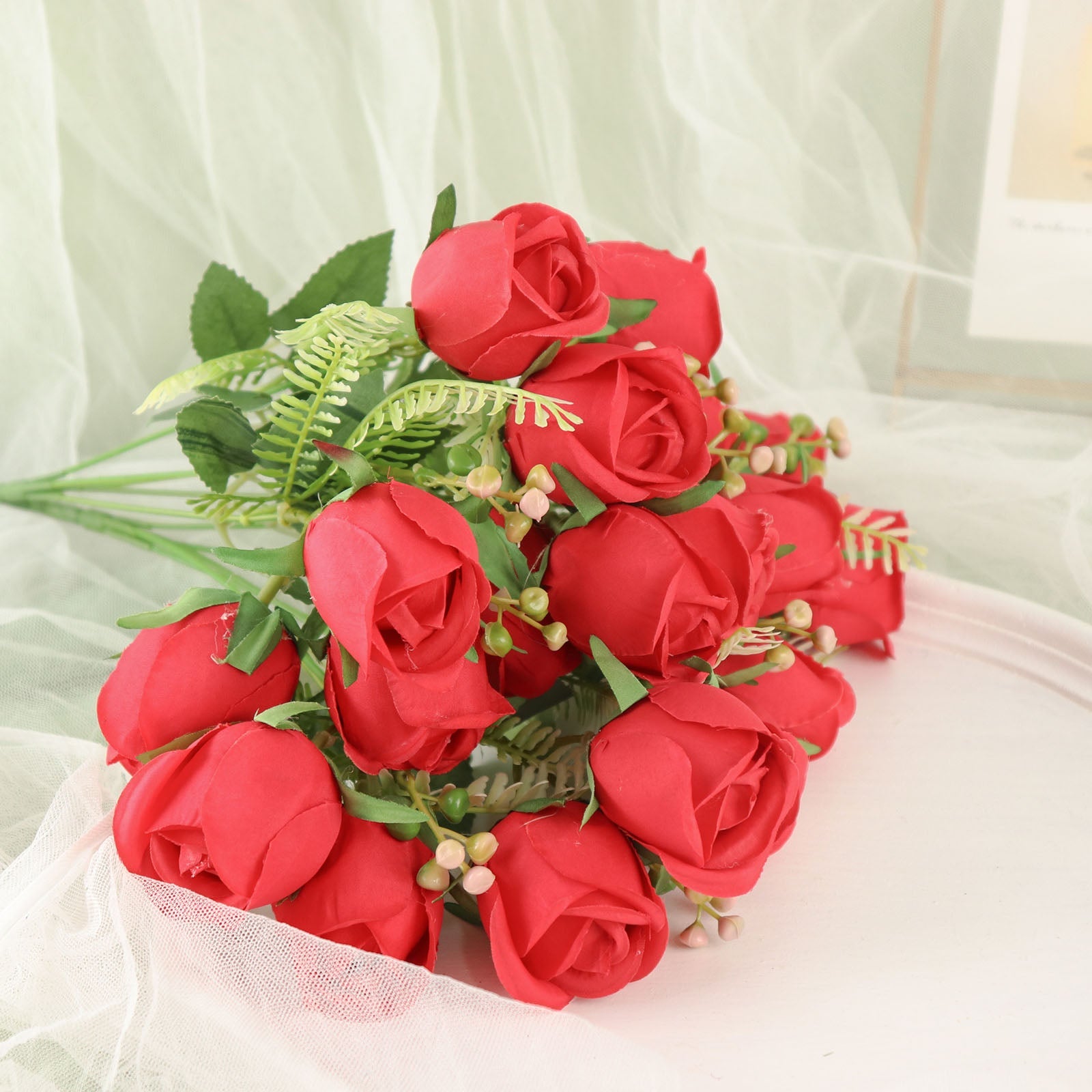 3 Pack Of Red Artificial Rose Buds