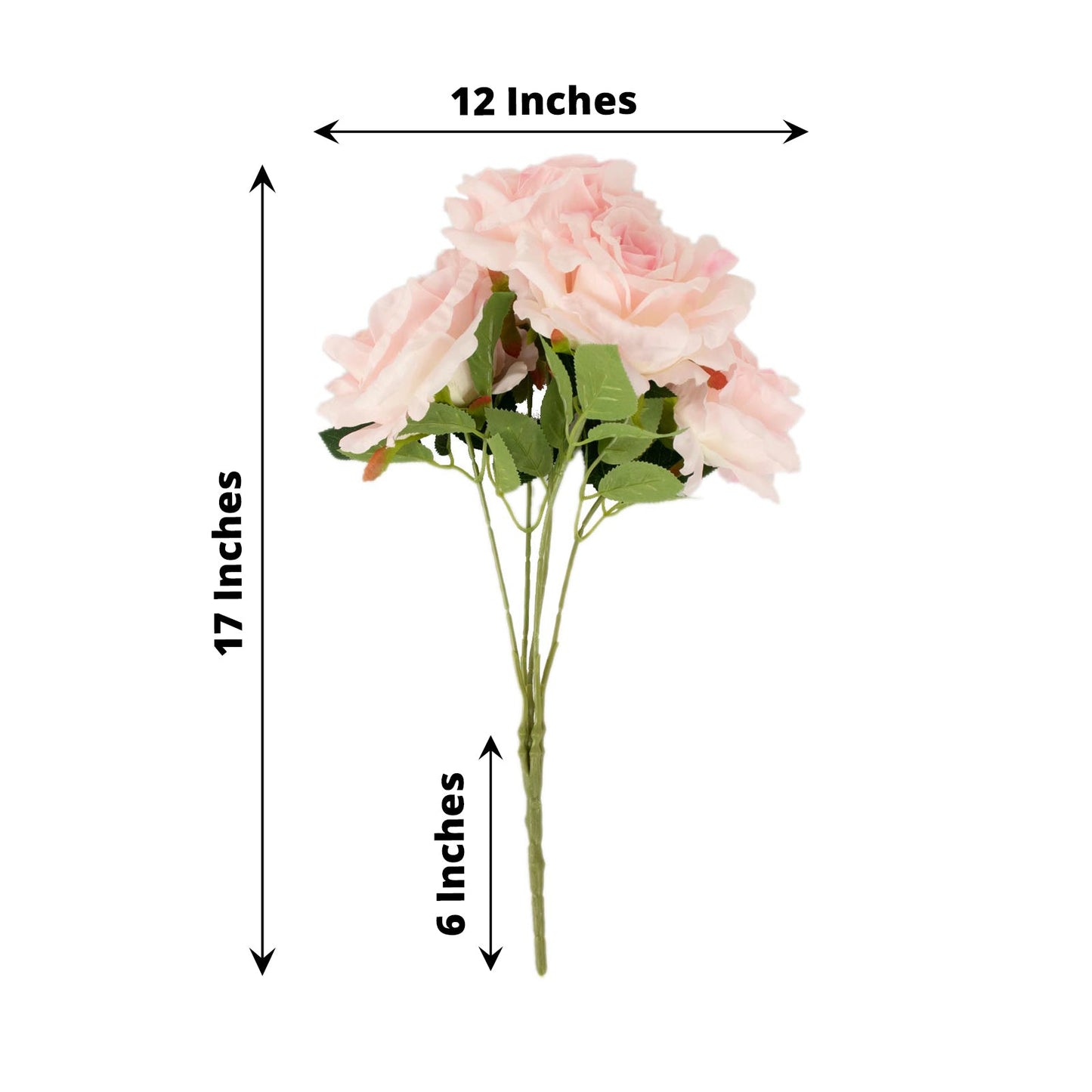 17 Inch Blush Rose Gold Colored Premium Silk Rose Flower Bouquet, 2 Bushes.