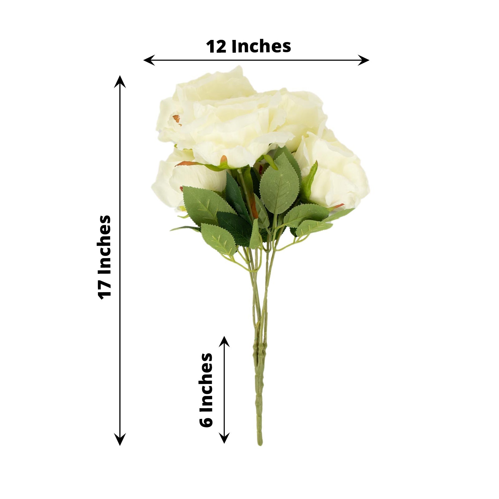 Jumbo Rose Bouquet Of 2 Ivory Premium Silk Bushes, 17 Inches.