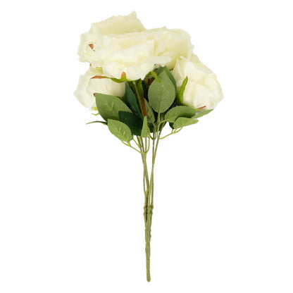 2 bushes of 17 Inch premium silk rose flower bouquet in ivory color#whtbkgd